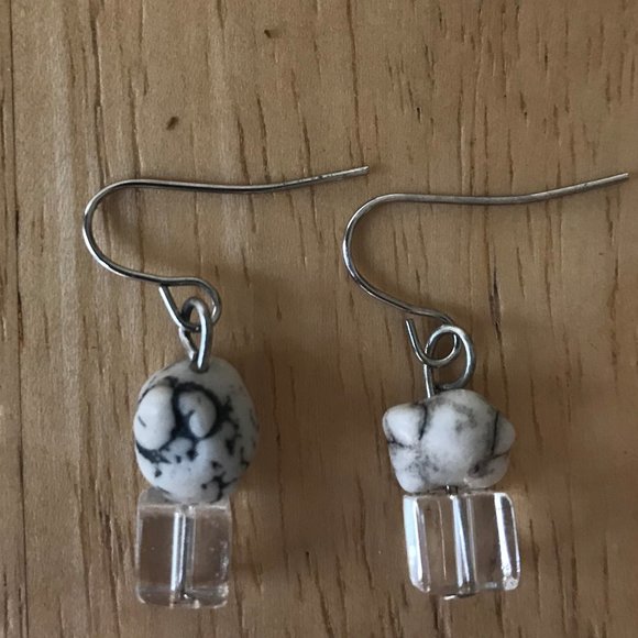 Handmade Faux Stone Earrings Retro One of a Kind - Picture 1 of 5